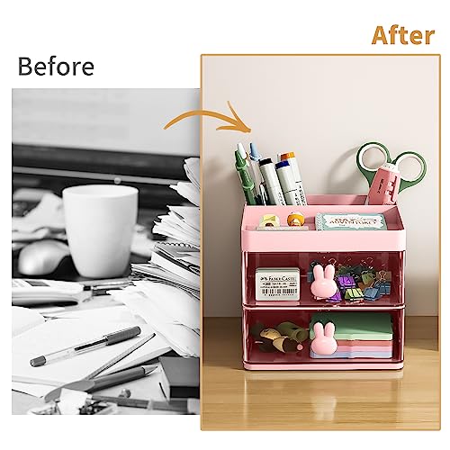 Marbrasse Organizador de mesa pequeno com gaveta, porta-lápis multifuncional para caneta, caixa de a