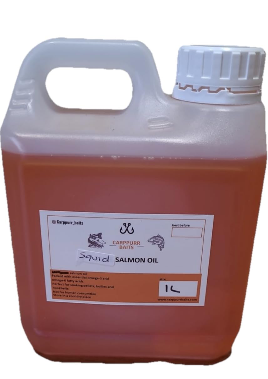 Carppurr baits 500ml-1L-2L-3L-5L - Squid Flavoured Salmon Oil – High Attraction Fishing Oil for Carp, Catfish & Coarse Fishing – Liquid Pellet & Bait Booster (1 litre)