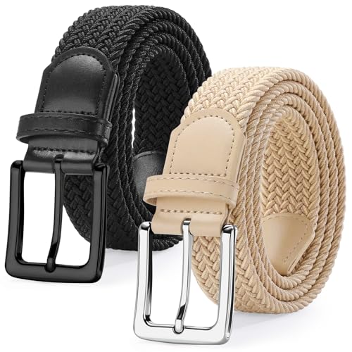 Image of SANSTHS Elastic Woven Golf Belt for Men, 1.3 inch Casual Stretch Braided Web Belt with Pin Buckle for Golf Jeans Casual Pants
