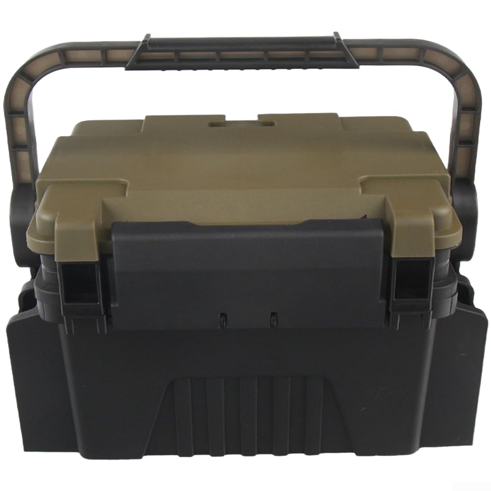Caja de aparejos de pesca de gran capacidad con asiento, divisores ajustables para mar y agua dulce, estuche de almacenamiento portátil de polietileno con correa para el hombro, negro (gris pequeño)