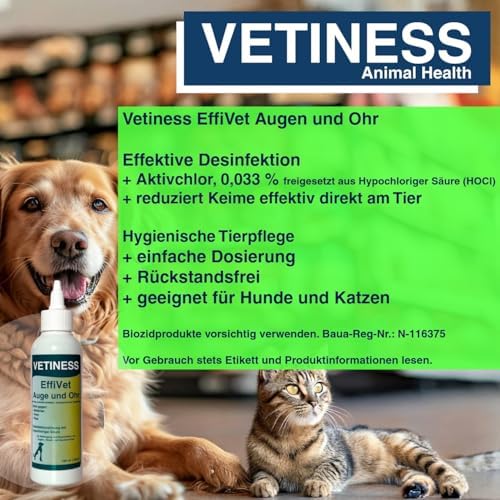 EffiVet Augen & Ohr 150 ml für Hunde und Katze | Reinigung, Desinfektion & Keimreduktion | Ohrentropfen und Augentropfen