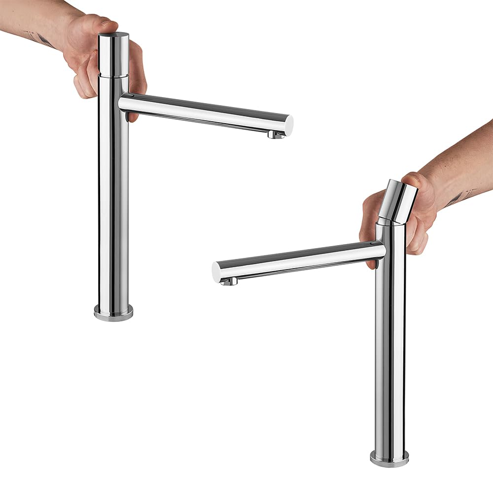 Set miscelatori lavabo alto e bidet cromo in acciaio inox, manopola rotante e indicatori per l’acqua, GEMINI