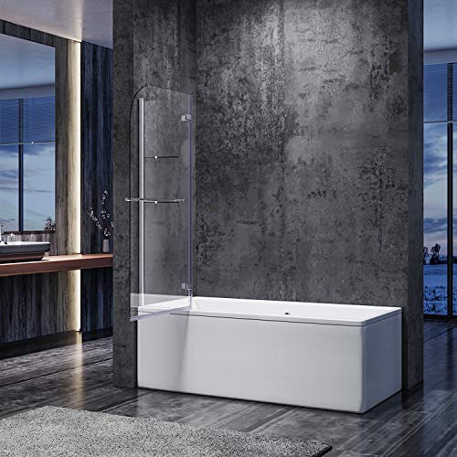 SONNI Duschabtrennung 90x140cm Duschwand für Badewanne mit Eckregal,6mm NANO-Klarglas Duschtrennwand badewannenaufsatz – Bild 3
