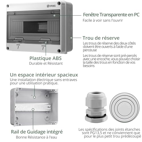 Coffret électrique 12 modules IP65 étanche en ABS avec rails intégrés - 3