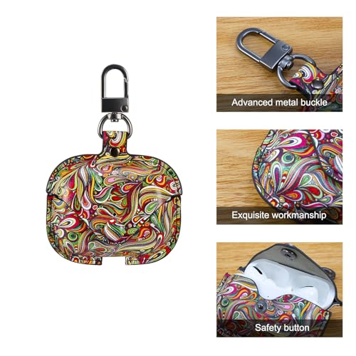 Image of Genuine Leather Case Compatible with AirPods Pro 3rd Gen (2025), VOMA Protective Cover for Apple AirPods Pro 3 Wireless Charging Case with Keychain and Snap Lock Paisley