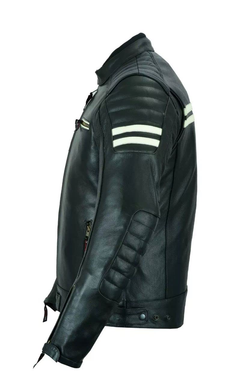 Motorradlederjacke für Herren, schwarz, perforiertes Leder, CE-Protektoren, MBJ-12A