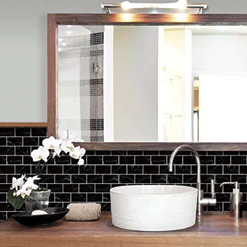 Dewoo Black Peel And Stick Backsplash Tile Subway Marble Tiles 10-Sheet, (12" X 12") #TOP3