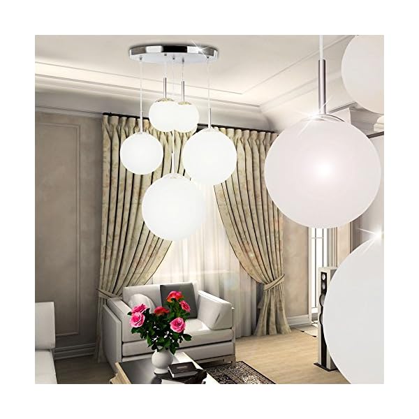 etc-shop LED Hängeleuchte Hängelampe Pendelleuchte Pendellampe 5 Opal Glas Kugeln Leuchte – Bild 9