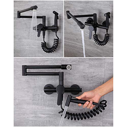 Robinet de cuisine mural noir mat orientable avec douchette extensible pour un design épuré