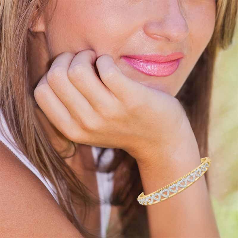 The Danbury Mint My Daughter Forever Diamond Bangle – A Dozen Genuine Diamonds and Hearts – 14kt Gold-Plating – Inscribed Sentiment – Gift for Daughter, #5120-00124