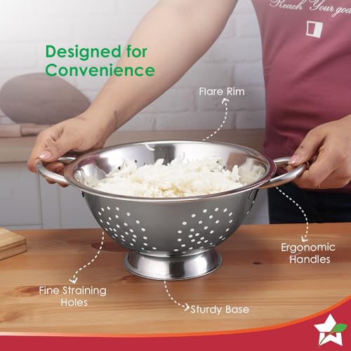Image of Wonderchef Ambrosia Rice and Vegetable Strainer| 3 L Capacity | Food-Grade Stainless-Steel |Multi-Purpose Kitchen Tool - for Straining & Rinsing Rice, Veggies, Pasta | Easy to Clean | 1-Year Warranty
