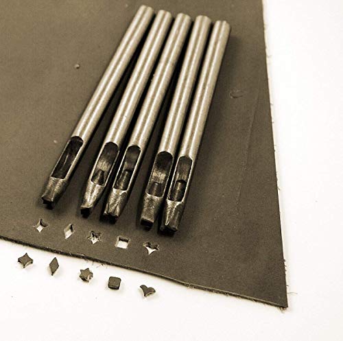 ZHONGJIUYUAN Lochstanzer, Stanzwerkzeug, 5 verschiedene Formen, für Ledergürtel, Uhrenband, Dichtung, DIY (quadratisch/Flügel/quadratisch A/Stern/Diamant) Cover