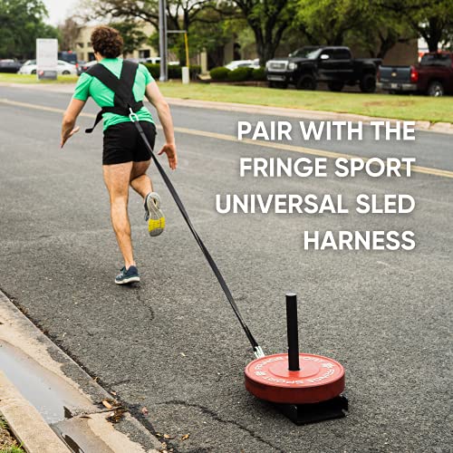 Fringesport Model A Pull Sled, Load Up To 270Lbs Of Bumpers Or 500Lbs Of Iron, Weight Workout Strenth Training Equipment, For Outside And Inside Use (Red Strap With Plastic Protective Skid Plates) #TOP3