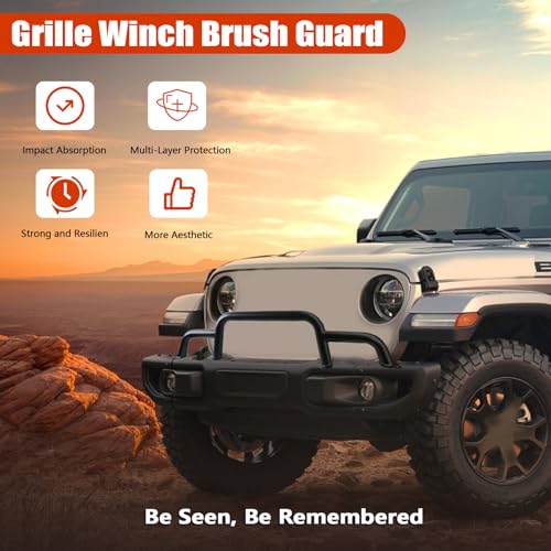 Image of Grille Winch Brush Guard for Jeep Wrangler JL, Gladiator, JT (2018-2024) - Triple Hoop Bumper Bar Winch /Front Bumper Brush Guard Bull Bar, Replaces Part #82216474AA
