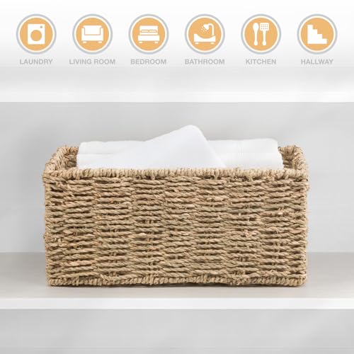 Woodluv Storage Baskets for Shelves, Woven Seagrass Hamper Gift Basket Bathroom, Bedroom, Storage Organiser Toys Shelf Basket, Small - Cosy Home Interiors Woodluv Storage Baskets for Shelves, Woven Seagrass Hamper Gift Basket Bathroom, Bedroom, Storage Organiser Toys Shelf Basket, Small - Image 2