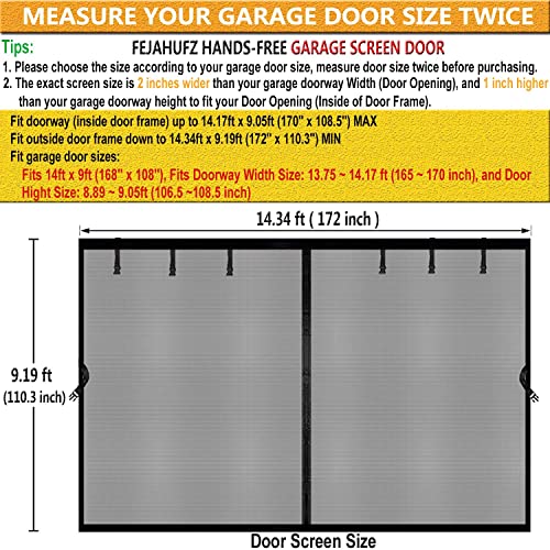 Image of Magnetic Garage Door Screen 14x9ft for 1 2 Car, Doors Durable Fiberglass Heavy Duty Mesh Magnetic Net, Pets Friendly Retractable for Carport Garage Patio Porch (Black, 14x9ft)