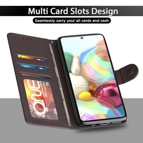 Image of Pikkme Samsung Galaxy A71 Flip Case Leather Finish | Inside TPU with Card Pockets | Wallet Stand and Shock Proof | Magnetic Closing | Complete Protection Flip Cover for Samsung Galaxy A71 (Coffee)