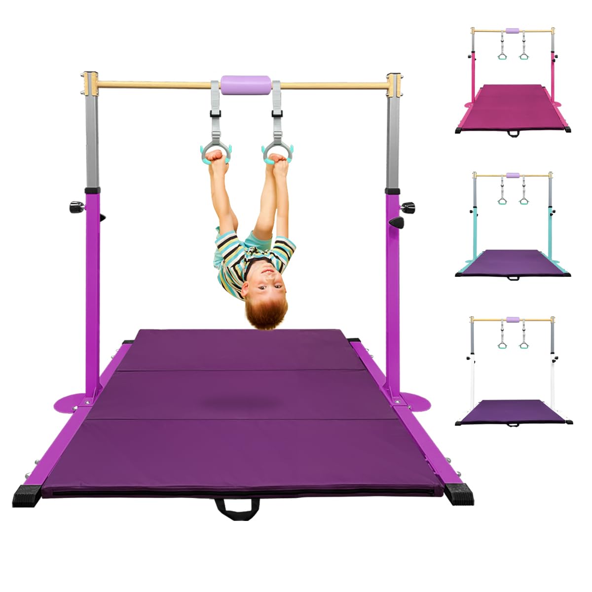HomeSun Gymnastikstange für Kinder Robuste Kip Bar mit Ringen horizontale Turnreck für Heimtraining Höhenverstellbar 90-150cm Trainingsgerät bis 100 kg Alter 3-15
