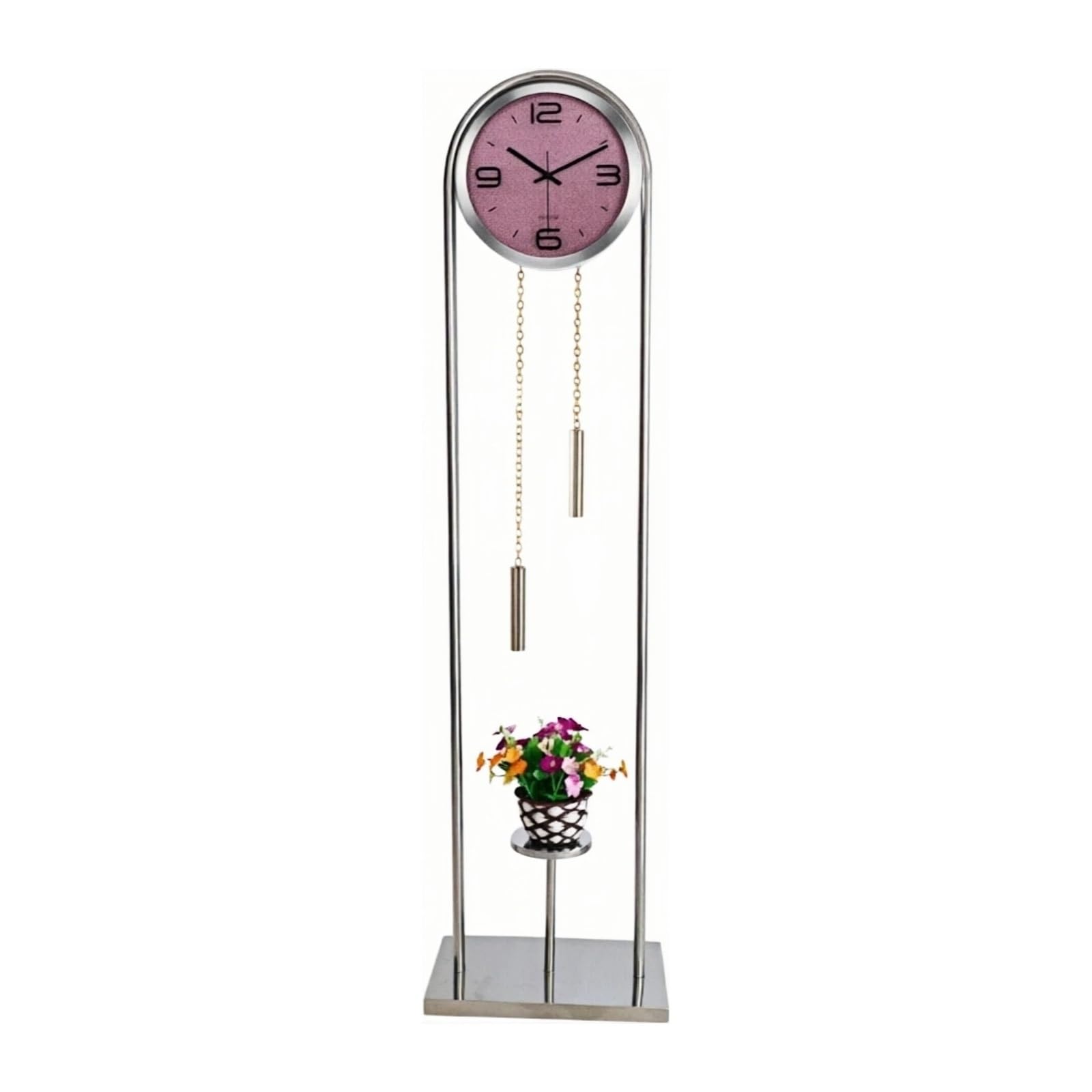 Hhmmei2024-23 Floor Clock Metal Floor Standing Clock Quartz Pendulum Silent for Living Room and Foyer Home Decor(Pink)