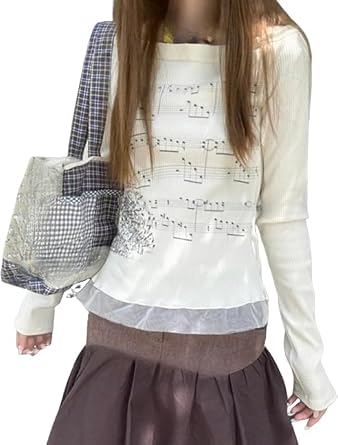 Emo Grunge Long Sleeve Tops Y2K Harajuku Gothic Punk Graphic Tee Fitted Shirt Streetwear Downtown Girl Clothes