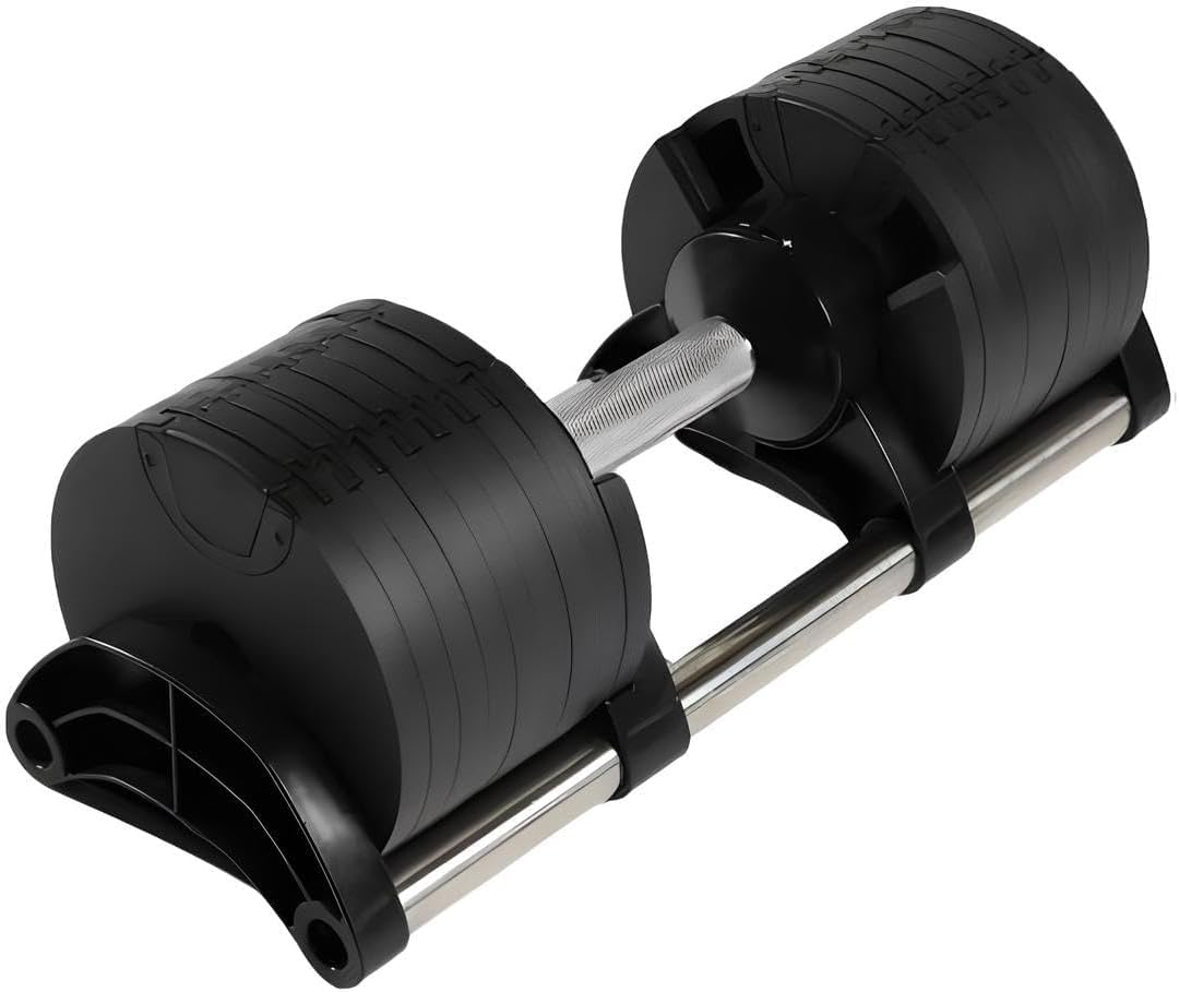1 Manubrio Regolabile 32 Kg, Manubrio Rivestito in Gomma e Impugnatura Acciaio, Attrezzi per Palestra e Home Gym 2-32Kg