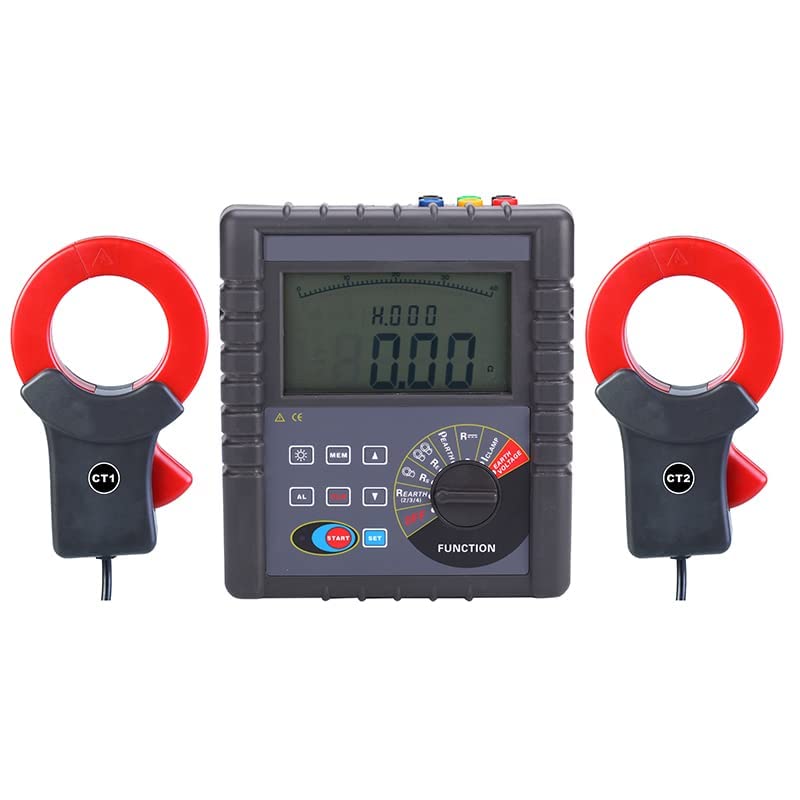 Double Clamp Earth Resistance Tester Grounding Resistance Meter with Measuring Range AC 0.00mA~600A Testing Voltage 0.0~100V