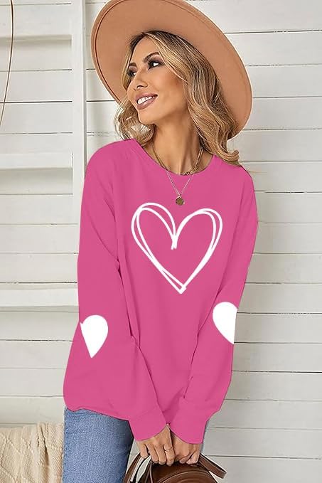 Valentine Sweatshirts for Women Heart Sweatshirt Cute Valentine Shirt Valentines Day Long Sleeve Pullover Top - Image 5