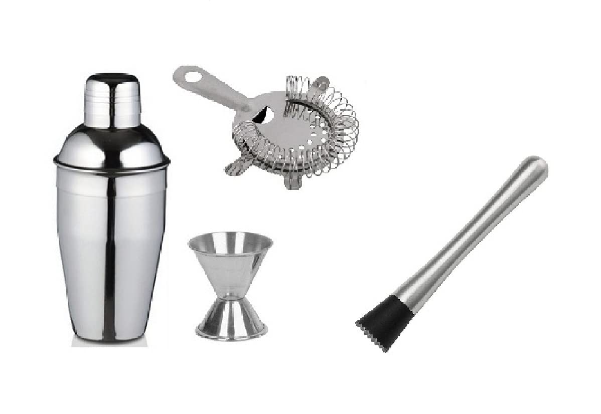 Dynore Stainless Steel Set of 4 Muddler Strainer bar Set