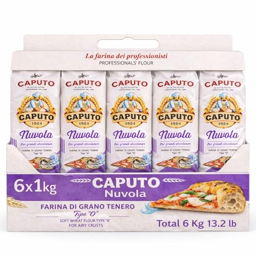 Harina Caputo Nuvola Pizzeria, Origen Italiana, ideal para masas ligeras con grandes cavidades, gran volumen, Recomendado para la clásica pizza napolitana, Tipo Harina 0, Contiene 6 unidad de 1 Kg