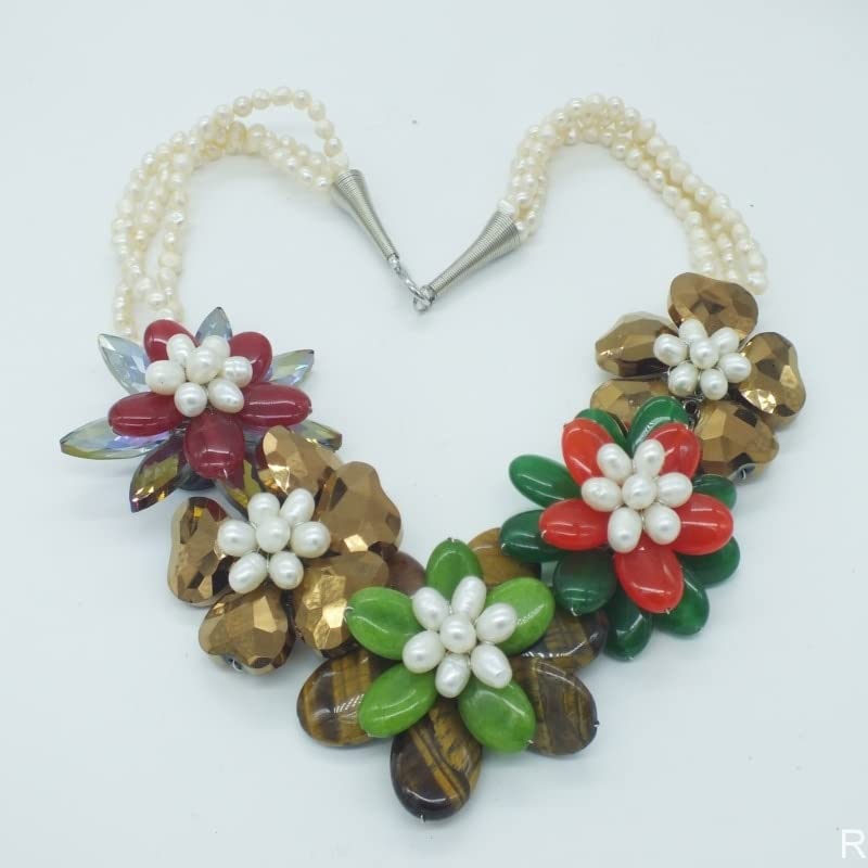 HBCPRM Kristall/Tigerauge/Naturstein, Perlenblumenkette 20"-Standard