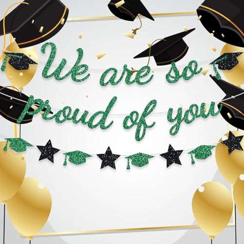 Image of We are So Proud of You Banner Graduation Party Decorations Glitter Congratulations Class Grad Ideas Green
