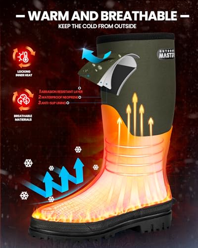 Image of OutdoorMaster Hunting Boots for Men, Waterproof Rubber Neoprene Boots, Anti-slipped Insulated Outdoor Boots