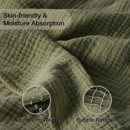 Image of 100% Cotton Muslin Blanket Large 50 inch x 70 inch, Breathable and Lightweight Cotton Throw Blankets for Bed and Couch, Soft Cooling Summer Gauze Blanket for Adults All Season, Olive Green