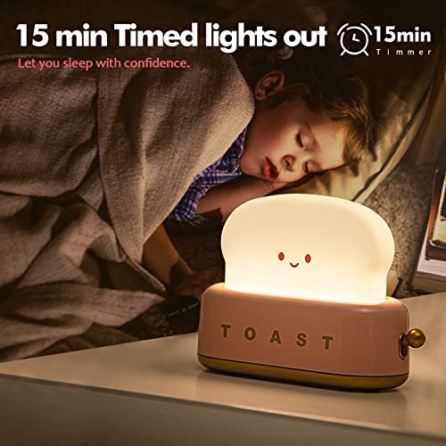 Image of ELEPHANTBOAT Desk Lamp Cute Cartoon Toaster Lamp Night Light for Kids Room Smile Toaster Night Light Warm Dimmable with Timing Function USB Rechargable(Art Deco)