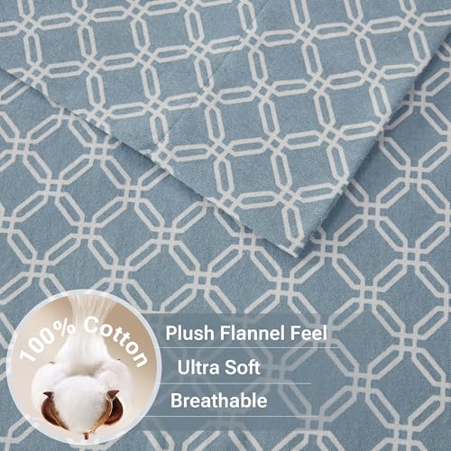 True North by Sleep Philosophy Cozy Flannel Warm 100% Cotton Sheet - Novelty Print Animals Stars Cute Ultra Soft Cold Weather Bedding Set, Twin XL, Blue Geo 3 Piece