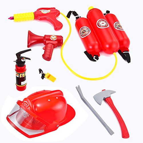 JOYIN 12-delig brandweermankostuum en brandweerman-accessoires met echte waterschieten, brandblusser, rollenspel, verkleedkostuum, kinderkostuum voor Halloween - Image 8
