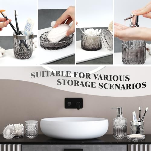 Bathroom Accessory Set,5pcs Bathroom Accessory Complete Set,Diamond Glass Bathroom Soap Dispenser,Lotion Dispenser,Toothbrush Holder,Tray,Jar,Tumbler,Bathroom Vanity Organizer,Elegant Home Decor - Image 6