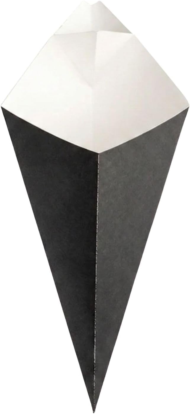 Restaurantware Conetek 10-Inch Eco-Friendly Black Finger Food Cones with Built-in Condiment Dipping Pocket: Perfect for Appetizers - Food-Safe Paper Cone - Disposable and Recyclable - 100-CT