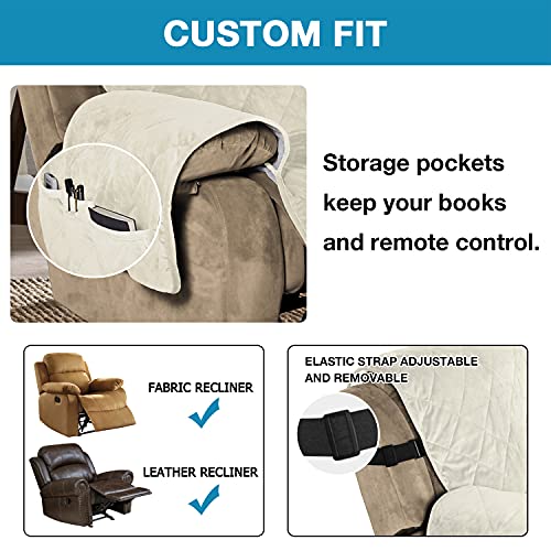 Flamingo P Recliner Covers Velvet Slip Resistant Recliner Sofa Slipcover Seat Width Up To 22" Couch Furniture Protector With 2" Elastic Straps Recliner Cover - Ivory White #TOP5