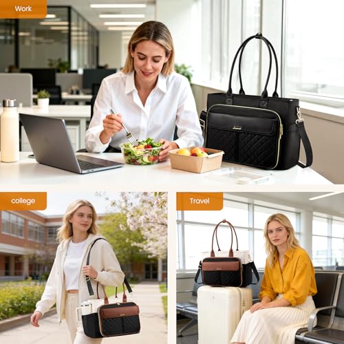 Image of LOVEVOOK 17 Inch Laptop Tote Bag for Women, Teacher Nurse Work Tote Bags with Large Cup Holder & Accordion File Area for Office, Travel, College, Computer Handbags Quilted Diaper Bag Gifts