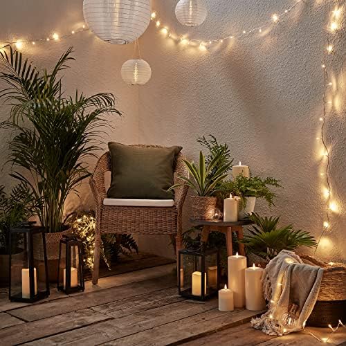 Lights4fun Set of 2 Outdoor Garden Solar Powered Black Metal Decorative Candle Lantern IP44 Waterproof