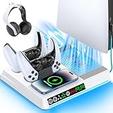 Soporte de Refrigeración para PS5 Compatible con PS 5/Slim/Pro, Cargador para Mando PS5, Ventilador para PS5 de 3 Velocidades con Iluminación RGB, Cargador Inalámbrico & Accesorios PS 5 Almacenamiento