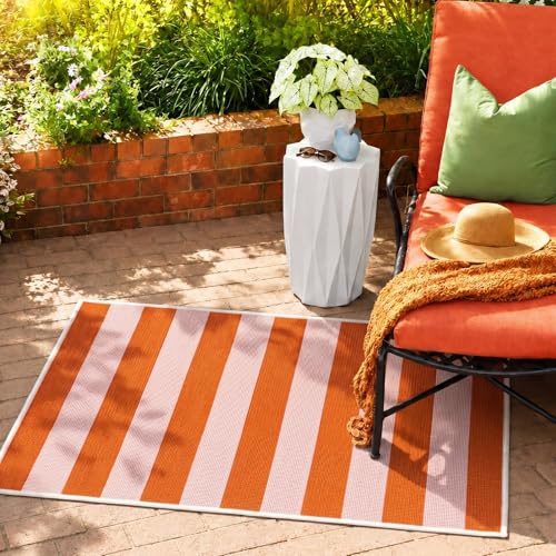 Pink Orange Striped Doormat 24'' x 35'' Indoor Outdoor Entryway Rug by Klyyo Clyro - Used condition - Image 4