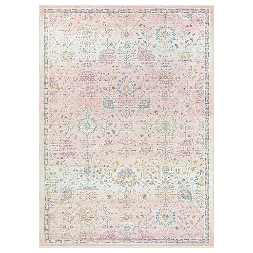 Lahome Pink Boho Area Rug for Nursery, 5x7 Washable Pink Rugs for Bedroom Girls Kids Room Living Room, Floral Pastel Carpet Non Slip for Teen Toddler Classroom Playroom Dorm, Bedroom Decor