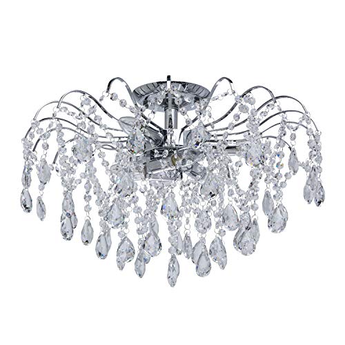 Demarkt Lustre Plafonnier de Style Baroque en Métal couleur Chrome Argent Brillant décoré de Pampilles en Cristal pour Salon Chambre Hall d'Entrée 6x60W E14