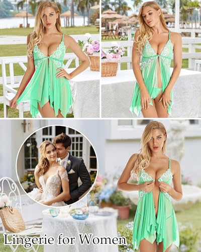 Image of ADOREJOY Women Lingerie Babydoll Front Closure Mesh Lace Chemise Sleepwear Nightie