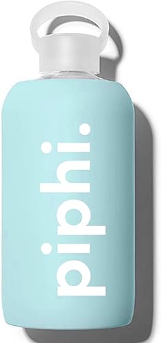 Sorority Shop Pi Beta Phi - Botella de agua de vidrio con funda de silicona, botella de vidrio de 16 onzas, reutilizable, bebidas frías