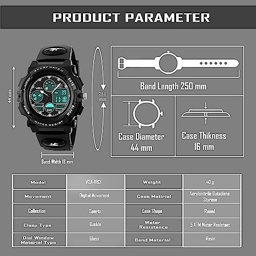 Image of V2A Nova Pro Kids Watch for Boys Age 8-14 | 44mm Analog Digital Sports Watch | Alarm Stopwatch Backlight | TPU Strap | 30M Water Resistant | School & Birthday Gift | Gift for Boy