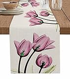 Spring Floal Table Runner 108 inch Long, Purple Tulip Table Runner for Kitchen Non-Slip Dining Table