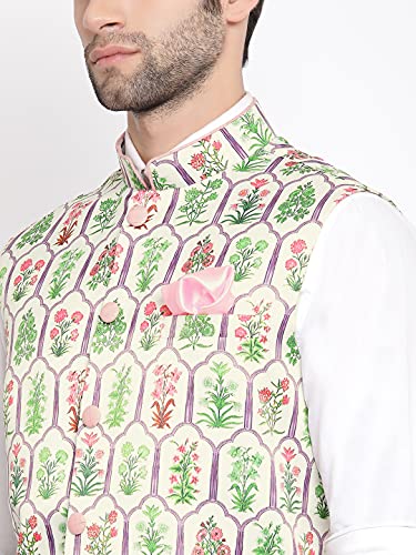 Image of VASTRAMAY Mens Silk Blend Nehru Jacket - Timeless Style & Versatility | Digital Floral Printed Ethnic Sleeveless Coat for Formal & Casual Wear